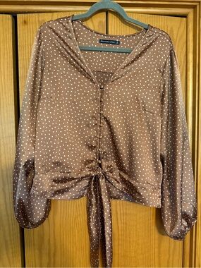 Abercrombie & Fitch Brown Polka Dot Tie-Waist Blouse